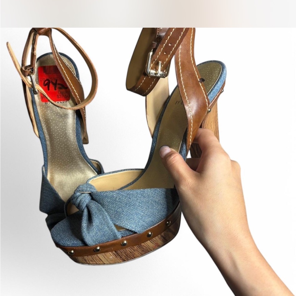G by Guess Blue and Tan Platform Sandals